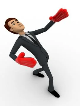 3d man falling on back with red hand boxing gloves concept Stock Illustration