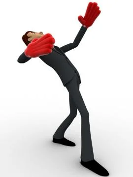 3d man falling on back with red hand boxing gloves concept Illustrazione stock