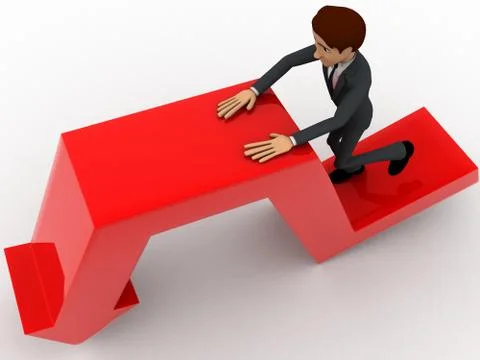 3d man on falling red arrow concept Stock Illustration