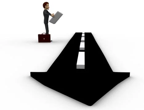 3d man finding right way on cross road using map concept Stock Illustration