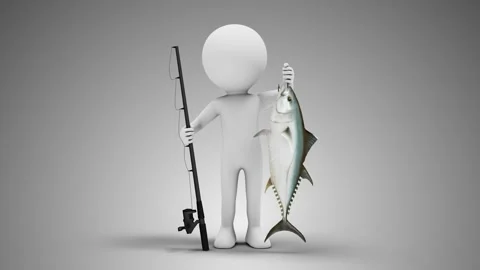 3D Man Fisherman in a loop Stock Footage 249613931