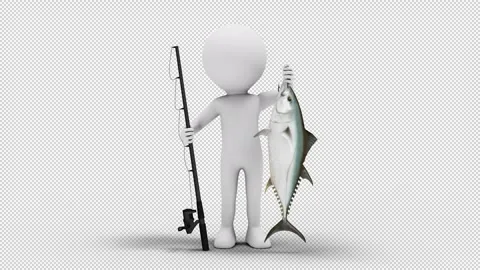 3D Man Fisherman in a loop with transparent (alpha) background Stock Footage 249611818