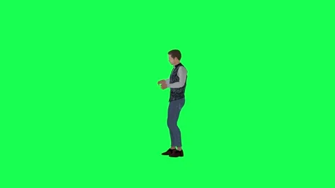 3d man in formal suit playing cards, right angle, green screen Stock Footage 257685399
