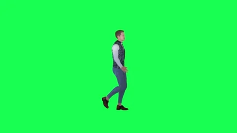 3d man in formal suit walking on the street left angle green screen 動画素材 257685444