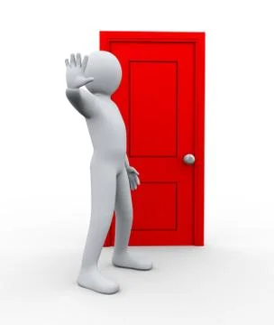 3d man in front of door to stop Stock Illustration