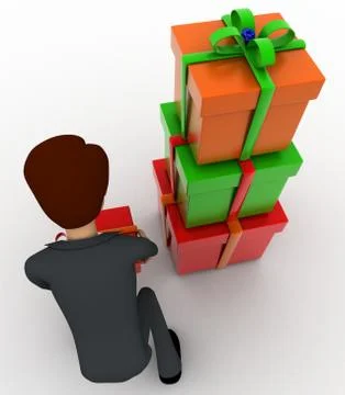 3d man with gift boxes concept Stock Illustration