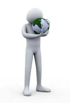 3d man globe hug. concept of save earth Stock Illustration