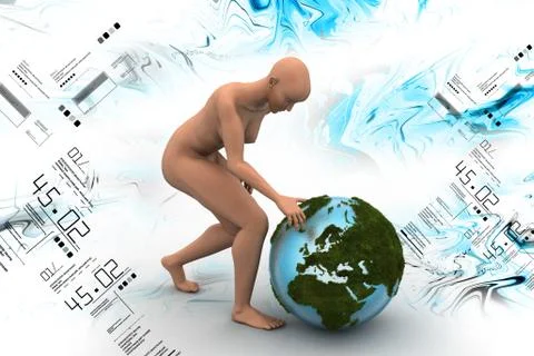 3d man with globe Illustrazione stock