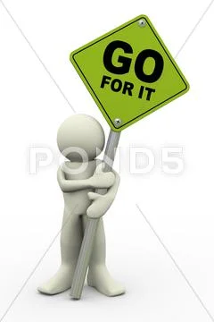 3d man with go for it sign board Stock Illustration