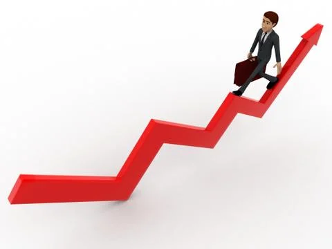 3d man on up going arrow graph concept Stock Illustration