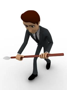 3d man going gor hunt with spear concept Stock Illustration