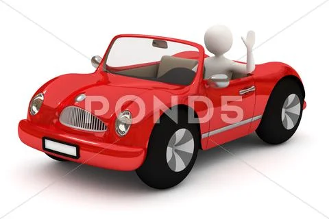 3d man going with red car Stock Illustration