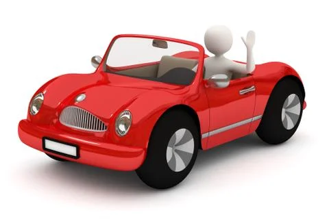 3d man going with red car Stock Illustration