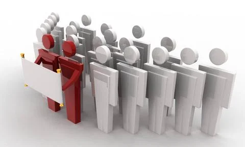 3d man group standing in triangle shape with big banner concept 3d man gro... Stock Photos