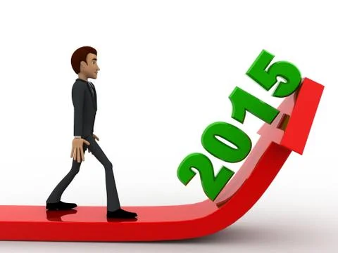 3d man with growth of 2015 represent arrow concept Stock Illustration