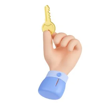 3d man hand hold gold key for open door Stock Illustration