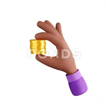 3d man hand hold money, stack of coins Illustration #224446968