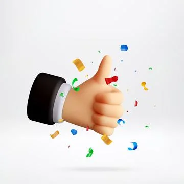 3D Man hand showing thumb up gesture and confetti Stock Illustration