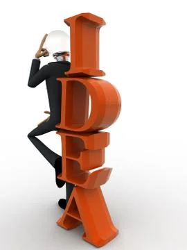 3d man with head of bulb and thinking for idea concept Stock Illustration