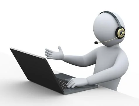 3d man with headphone using laptop Stock Illustration
