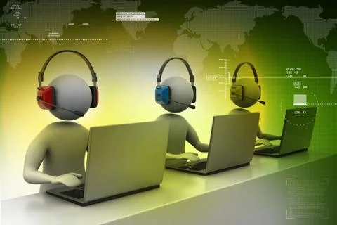 3d man with headset talking over the phone Stock Illustration