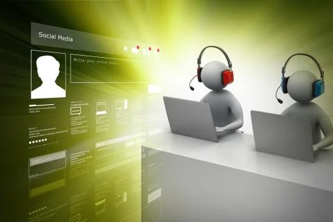 3D man with headset talking over the phone Stock Illustration