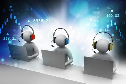 3D man with headset talking over the phone Stock Illustration