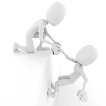 3d man helping another 3d man to climb Stock Illustration