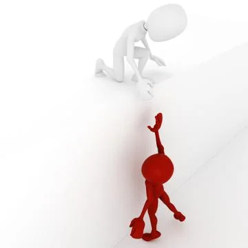 3d man helping another 3d man to climb Stock Illustration