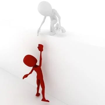 3d man helping another 3d man to climb Illustrazione stock