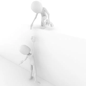 3d man helping another 3d man to climb Illustrazione stock