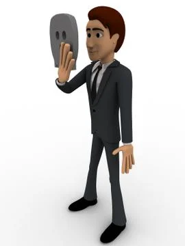 3d man hide face behind mask concept Stock Illustration