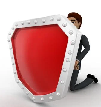 3d man hiding behind shield concept Stock Illustration
