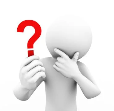 3d man holding and looking at question mark Stock Illustration