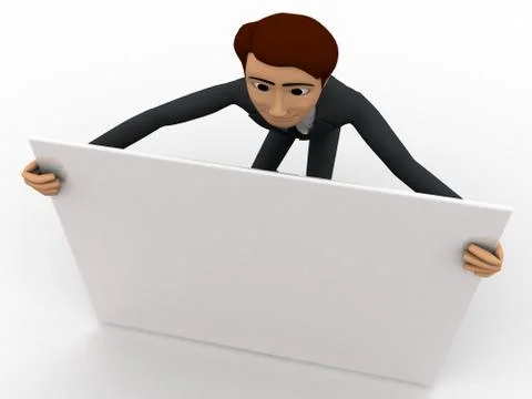 3d man holding big empty banner in hands concept Stock Illustration