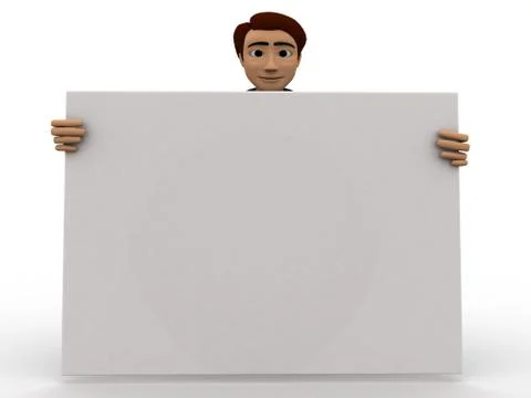 3d man holding big empty banner in hands concept Stock Illustration