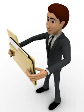3d man holding big folder in hand concept Stock Illustration