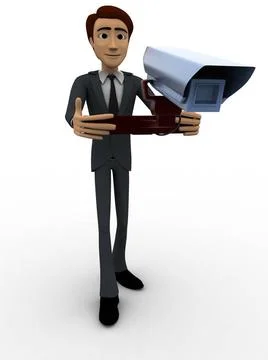 3d man holding cctv security camera in hands concept 3d man holding cctv s... Stock Photos