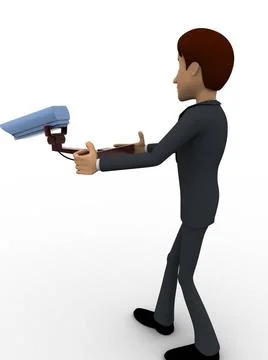 3d man holding cctv security camera in hands concept 3d man holding cctv s... Stock Photos