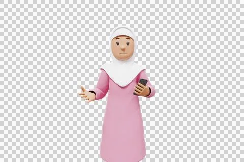 3d man holding a cellphone while interacting, expressing and smiling at the.. Stock Illustration