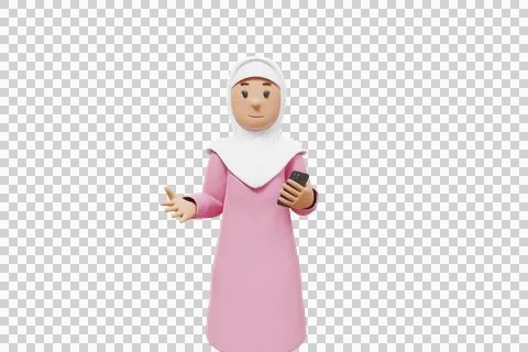 3d man holding a cellphone while interacting, expressing and smiling at the.. Stock Illustration