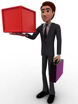 3d man holding cube and briefcase in hands concept Stock Illustration