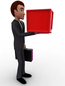 3d man holding cube and briefcase in hands concept Stock Illustration