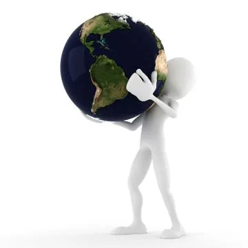 3d man holding the earth, isolated on white Stock Illustration