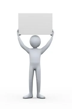 3d man holding empty blank board Stock Illustration