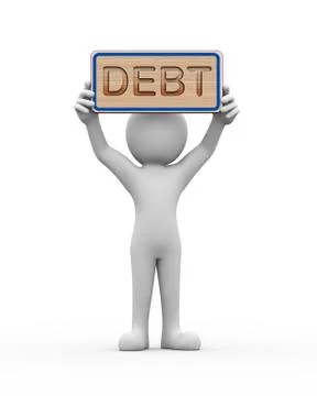 3d man holding engraved banner word text debt Stock Illustration