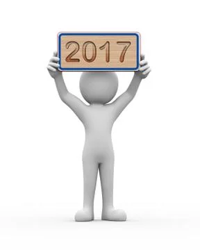 3d man holding engraved banner 2017 Stock Illustration