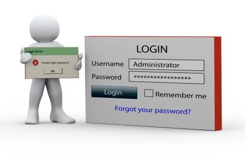 3d man holding invalid login message Stock Illustration