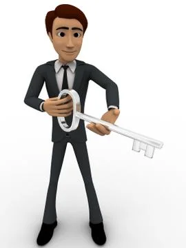 3d man holding key in hands concept Stock Illustration