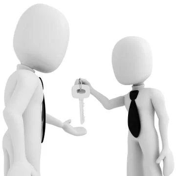 3d man holding a key, isolated on white Stock Illustration